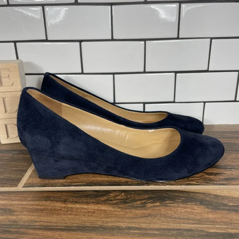 Talbots Women's Size 6.5 Shoes Blue Suede Slip On Comfort Wedge Pump